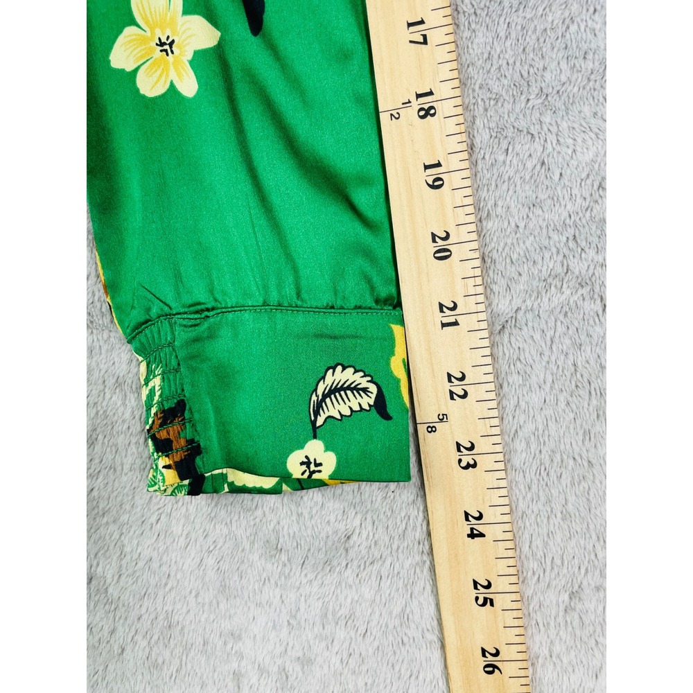 Chicos Size 2 US 12 Green Floral Satin Maxi Shirt Dress Long Sleeve Button Front - Picture 7 of 10